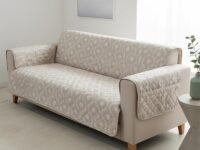 House of Quirk 'Mughal Series' Anti-Slip Sofa Cover Mat with Pocket | Polyester Couch Protector for Pets, Kids & Spills (Beige Blossom, 180x170cm, Three Seater)