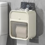 House of Quirk Punch-Free Paper Holder Wall-Mounted Toilet Toilet Paper Box Tissue Box Hand Carton Storage Rack Paper Extraction Box Light Luxury (Beige)