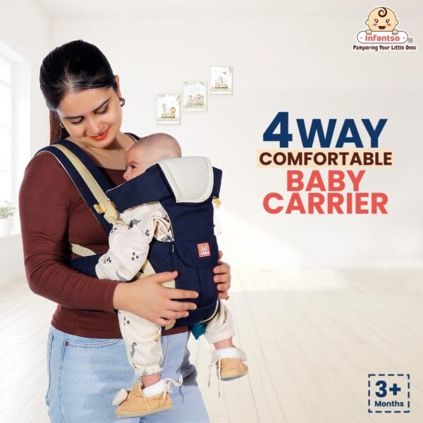 Infantso 4-Way Baby Carrier with 4 Carry Positions, Baby Carrier for 3 to 24 Months, Adjustable Baby Carrying Bag for New-Born to Toddler Carrier, Max Weight Up to 9 Kgs