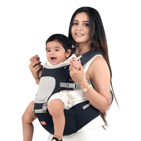 Infantso Premium Hip Seat Baby Carrier with 6 Adjustable Carry Positions, Carrier for 0 to 3 years Baby with Hip Seat, Kangaroo Style Bag, Baby carrying Bag for Newborn to Toddler, Weight upto 15kgs (Blue&Grey)