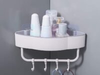 JIALTO ABS PLASTIC 1 Pcs Corner Shelf for Bathroom Wall Shelf for Bathroom Shampoo Conditioner, Wall Mount Organizer, Corner Shower Basket with 4 Hook, Adhesive Wall Shelves, White