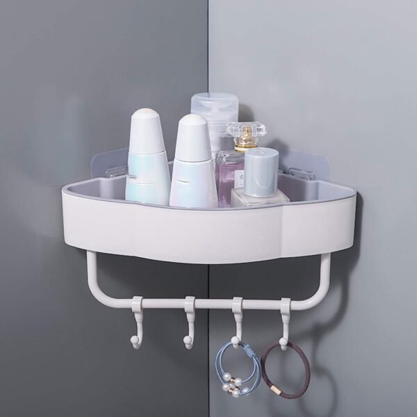 JIALTO ABS PLASTIC 1 Pcs Corner Shelf for Bathroom Wall Shelf for Bathroom Shampoo Conditioner, Wall Mount Organizer, Corner Shower Basket with 4 Hook, Adhesive Wall Shelves, White