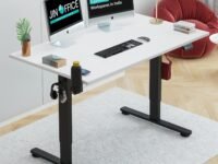 JIN OFFICE Octave Height Adjustable Desk Electric | Sit Stand Table, 80 Kg Wt. Cap, 2 Year Warranty| Standing Desk with Memory Preset, Cup Holder| Stability Crossbar| White 1200*750mm/25mm Thick Top