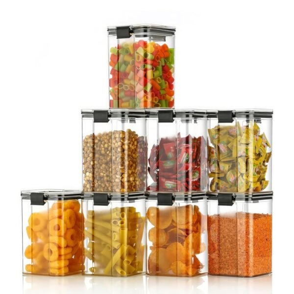 KWER 1200Ml Air Tight Container Set For Home Kitchen Items Storage Containers Set Food Containers (Plastic, Pack Of 4), Black