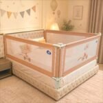 Kids Station 3 Side Premium Bed Rail Guard (6.0ftx5.3ftx6.0ft / 180cmx160cmx180cm), Bed Railing for Baby Safety, Kids Toddler Bed Protector Side Walls, Adjustable Height, Portable & Foldable (Beige)