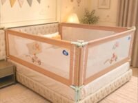Kids Station 3 Side Premium Bed Rail Guard (6.0ftx5.3ftx6.0ft / 180cmx160cmx180cm), Bed Railing for Baby Safety, Kids Toddler Bed Protector Side Walls, Adjustable Height, Portable & Foldable (Beige)