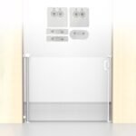 Kids Station Baby Retractable Safety Gate - Barrier Fence - Baby Proof Safety Gate for Door and Stairs - Auto Close - Retractable Mesh - Height 90cm or 2.9ft - Expandable to 180cm or 6ft (White)