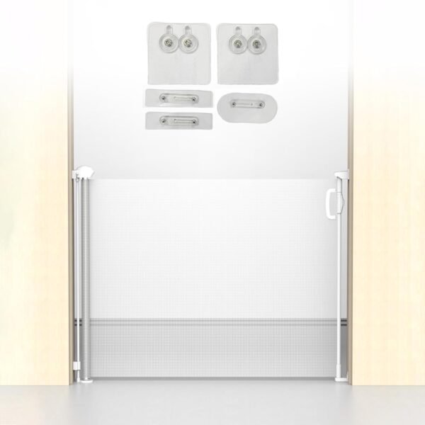 Kids Station Baby Retractable Safety Gate - Barrier Fence - Baby Proof Safety Gate for Door and Stairs - Auto Close - Retractable Mesh - Height 90cm or 2.9ft - Expandable to 180cm or 6ft (White)