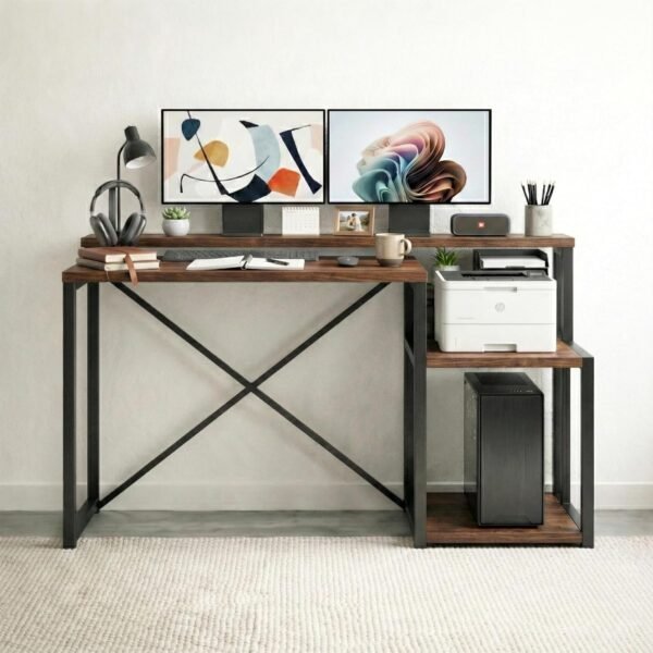Klaxon Engineered Wood Iron Study Table with Drawer, Multi-Usage Laptop Desk & Home Office (Printo-FD, DIY Installation) (FD, Tek Printer)