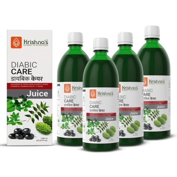 Krishna's Diabic Care Juice - 1000 ml (Pack of 4) | Blend of 11 herbs Methi, Amla, Karela, Jamun, Kutki, Guduchi & 5 other herbs to manage sugar levels | Made in India, Clinically Proven