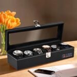 Kuber Industries Premium Faux Leather See Through 6 Slots Wrist Watch Organiser Box for Men & Women | Watch Storage Box Organizer | Watch Collection Box/Case/Holder | Black