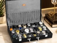 LEDO Men's and Women's Watch Box Organizer Case In 24 Slots of watches In Black color with Gray Velvet