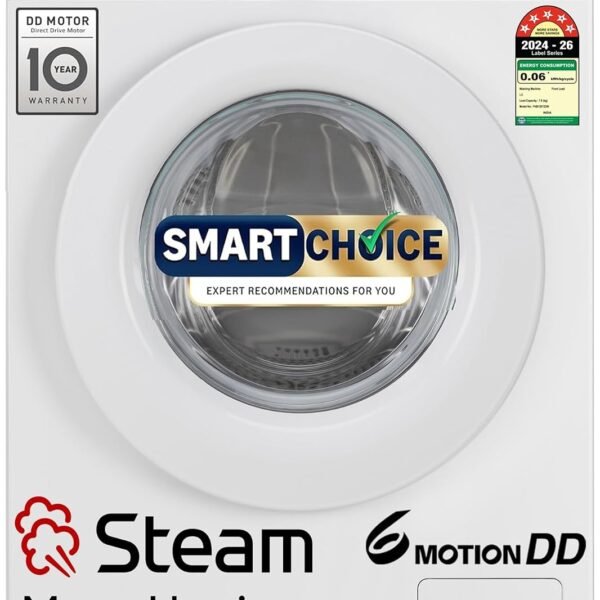 LG Smart Choice, 7 Kg, 5 Star, Steam, Inverter Direct Drive Technology, 6 Motion DD, Fully-Automatic Front Load Washing Machine (FHB1207Z2W, Remove Allergens & Stain, In-Built Heater, Essence White)
