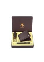 LONDON ALLEY Kevin Classic Brown Leather Wallet, Keyring & Pen Combo Gift Set for Men | Gift Hamper for Men
