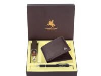 LONDON ALLEY Kevin Classic Brown Leather Wallet, Keyring & Pen Combo Gift Set for Men | Gift Hamper for Men