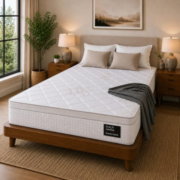 LOOM & NEEDLES 72x72x10 Inches King Size Mattress | Hybrid Latex Pocket Spring Mattress | Zero Gravity Partner Disturbance | 5 Zoned Euro Top 7 Layer Medium Firm Memory Gel Foam Eurotop Mattresses