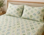 LOOMLYFE 300 TC Cotton Feel Glace Cotton Elastic Fitted Printed Queen Size Double Bed Bedsheet with 2 Pillow Covers Fits Upto 8 inches,Size- 60x78x10 Inches, YellowJaipuri