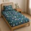 LOOMLYFE 300 TC Cotton Feel Glace Elastic Fitted Printed Single Bed Bedsheet with 1 Pillow Cover Fits Upto 6 Inches Mattress,Size- 42X75X8 Inches, Bluemultiflower