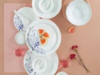Larah by Borosil 35 Pieces Opalware Dinner Set | for Family of 6 | Microwave & Dishwasher Safe | Bone-Ash Free | Crockery Set for Dining & Gifting | Plates & Bowls (Blue EVE)