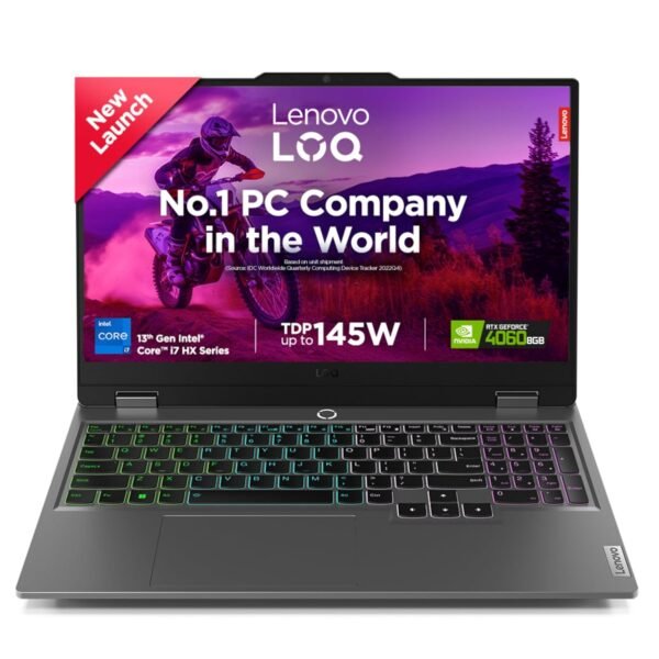 Lenovo LOQ, Intel Core i7 13th Gen 13650HX, NVIDIA RTX 4060 8GB, 24GB RAM, 512GB SSD, 15.6"(39.6cm), Windows 11, Office Home 2024, Grey, 2.4Kg, 83DV00X8IN, 100% sRGB, 3 Mon. Game Pass Gaming Laptop