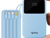 Lifelong Electronics 20000mAh 22.5W Fast Charging Power Bank | 3 Inputs (1 Built-in USB A Cable + 1 C + 1 Lightning Port) & 6 Outputs (3 Built-in Cables + 1 C + 2 A Port) | Small Pocket Size Powerbank