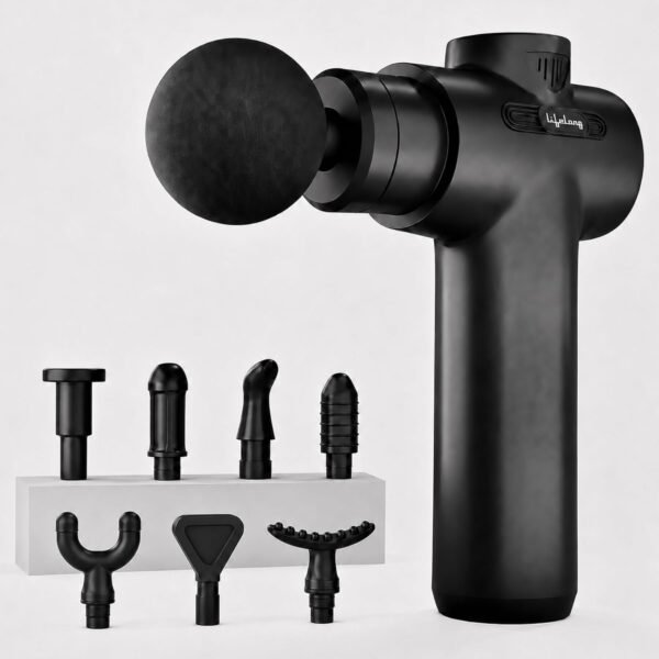 Lifelong LLGM109 Percussion Massage Gun for Pain Relief, Deep Tissue, 6 Speeds & 8 Massage Heads, Cordless, Quiet Operation for Neck, Shoulders, Back, Arms, Legs & Feet (Black)
