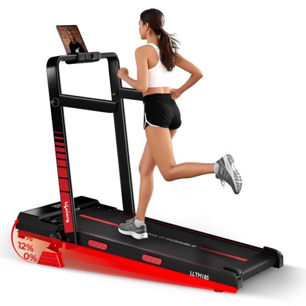 Lifelong Walking Pad Treadmill | 4 HP Motor | Foldable Handle | LED Display & Remote Control | 2-Level Manual Incline | Anti-Slip Belt | Compact Under Desk Running Machine for Home & Office (Black)