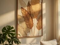 Livin'luxe Minimalist Botanical Leaf Wall Painting with Natural Color Synthetic Frame | Modern Beige Leaf Artwork HD UV Laminated MDF Wall Decor | Aesthetic Nature Wall Art for Living Room Bedroom Home