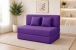 Los Angeles Foldable Two Seater Sofa Cum Bed, Sofa Bed 4 X 6 Feet Jute Fabric Washable Cover- Including Cushion Perfect for Living Room - Purple Color