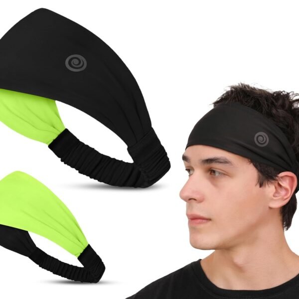 Lycra Multipurpose Reversible Headband For Men Women, Colorful Stylish Sweatband Quick Dry Manage Long Hair Wide Snug Fit Elastic For Sports, Running, Gym, Cricket, Badminton, Green