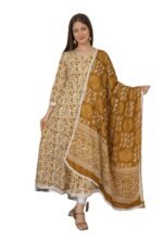 MEERA FAB Women's Cotton Printed Anarkali Kurta with Palazzo & Dupatta Set