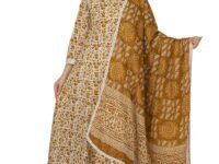 MEERA FAB Women's Cotton Printed Anarkali Kurta with Palazzo & Dupatta Set