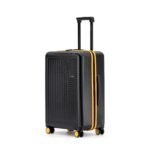 MOKOBARA Transit Check-in Trolley Bag 64cm 65L Black & Yellow | Lightweight Polycarbonate Hardshell 360° 8 Silent Ninja Wheels Combination TSA Lock Premium Zipper 7-14 Days Travel Suitcase