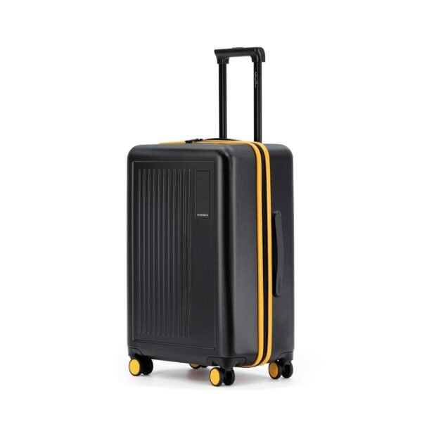 MOKOBARA Transit Check-in Trolley Bag 64cm 65L Black & Yellow | Lightweight Polycarbonate Hardshell 360° 8 Silent Ninja Wheels Combination TSA Lock Premium Zipper 7-14 Days Travel Suitcase