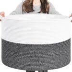 MOM CARE XXXLarge Cotton Rope Basket,Baby Laundry,Blankets, Cushion, Toy, Storage organizers With Handle Large Capacity Bin White Black