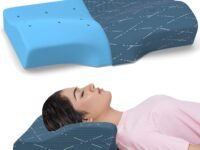 MYARMOR Cervical Pillow for Neck Pain and Shoulder Pain, Spondylitis Neck, Orthopedic Memory Foam Pillow, Sleeping Contour Support, Regular Size - 18.5 x 11 x 3.5 Inches, Blue Checks Cover