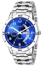 Matrix Blue, Black & Silver Dial, Day & Date Functioning, Stainless Steel Strap Analog Watch for Men & Women
