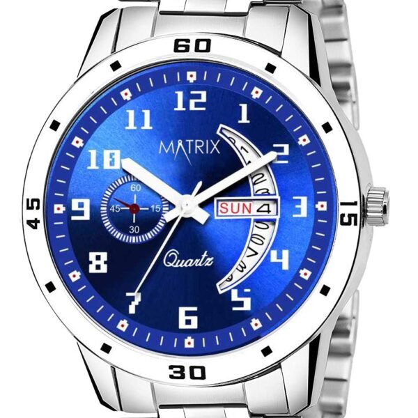 Matrix Blue, Black & Silver Dial, Day & Date Functioning, Stainless Steel Strap Analog Watch for Men & Women