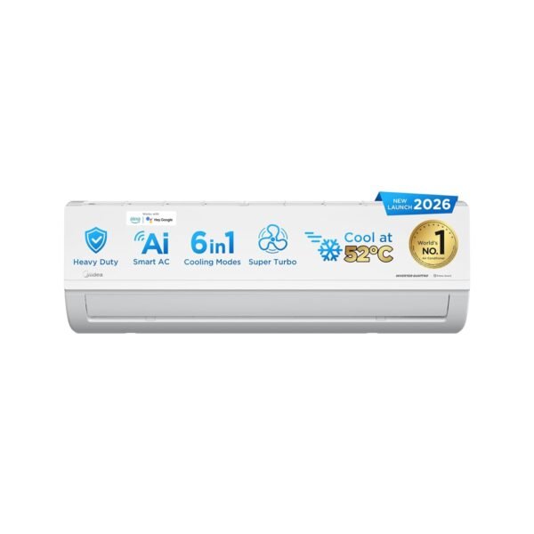 Midea 1.5Ton 3Star,New Star rated, Inverter Split AC (Copper,Convertible 6-in-1 with Auto Intelligence,Turbo Mode for Faster Cooling, Auto Clean & HD+PM 2.5 Filter,Santis Max DLX-MAI18SD3R36F0,White)