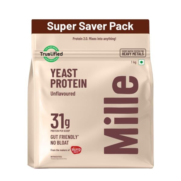 Mille Yeast Protein New Launch Super Saver Pack | 31g Protein | Unflavoured | Fermented Yeast Protein Powder | Vegan, No Bloat, Heat-Stable | All 9 Essential Amino Acids | 1kg