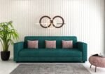 Molfino Fabric Wooden 3 Seater Sofa with Cushions for Living Room Office Hotel Sofa Set Furniture (Aqua Green)