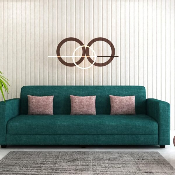 Molfino Fabric Wooden 3 Seater Sofa with Cushions for Living Room Office Hotel Sofa Set Furniture (Aqua Green)