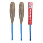 Monkey 555 XL Grass Hard Floor Broom - Pack of 2 | Broomstick Suitable for Larger Areas | Lengthy Garo Hill Grass | Removes Fine Dust | Knitted with Nylon Wire | Better Interlocking & Extra Grip, Blue