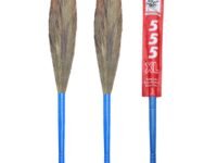 Monkey 555 XL Grass Hard Floor Broom - Pack of 2 | Broomstick Suitable for Larger Areas | Lengthy Garo Hill Grass | Removes Fine Dust | Knitted with Nylon Wire | Better Interlocking & Extra Grip, Blue
