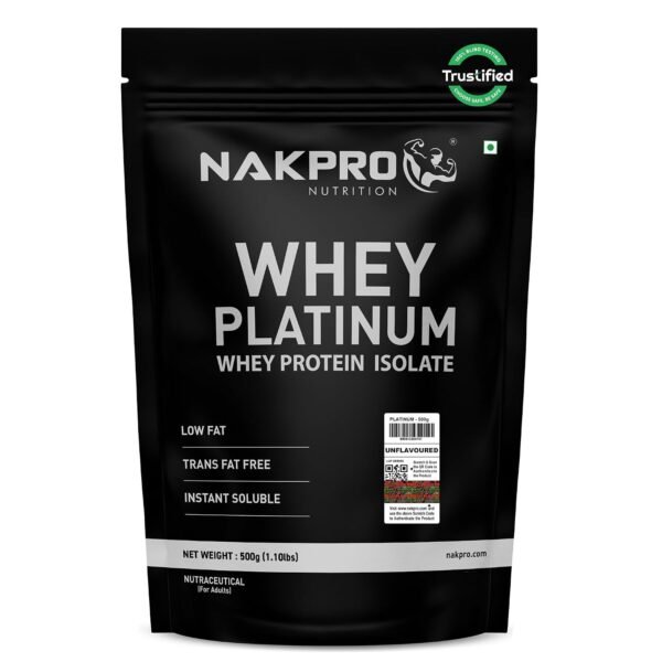 NAKPRO NUTRITION Platinum Whey Protein Isolate | 1kg Unflavoured | 31g Protein| Trustified Certified