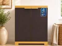 Nilkamal Freedom Mini FMS Plastic Cabinet 3-Year Warranty | Storage Cupboard | Clothes Organizer Rack, 2 Door Small Cabinet | Almirah with Shelves | for Home and Kitchen | Weathered Brown and Biscuit
