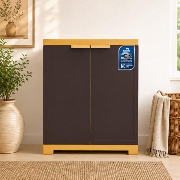 Nilkamal Freedom Mini FMS Plastic Cabinet 3-Year Warranty | Storage Cupboard | Clothes Organizer Rack, 2 Door Small Cabinet | Almirah with Shelves | for Home and Kitchen | Weathered Brown and Biscuit