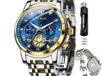 OLEVS Mens Chronograph Watch Gold Silver Stainless Steel Chain Quartz Wrist Watches Business Dress Waterproof Luminous Date Watch