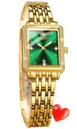 OLEVS Watch for Women Stylish Latest Analog Quartz Luxury Gold Stainless Steel Strap Diamond Black Dial Elegant Casual Ladies Watch