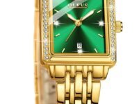 OLEVS Watch for Women Stylish Latest Analog Quartz Luxury Gold Stainless Steel Strap Diamond Black Dial Elegant Casual Ladies Watch